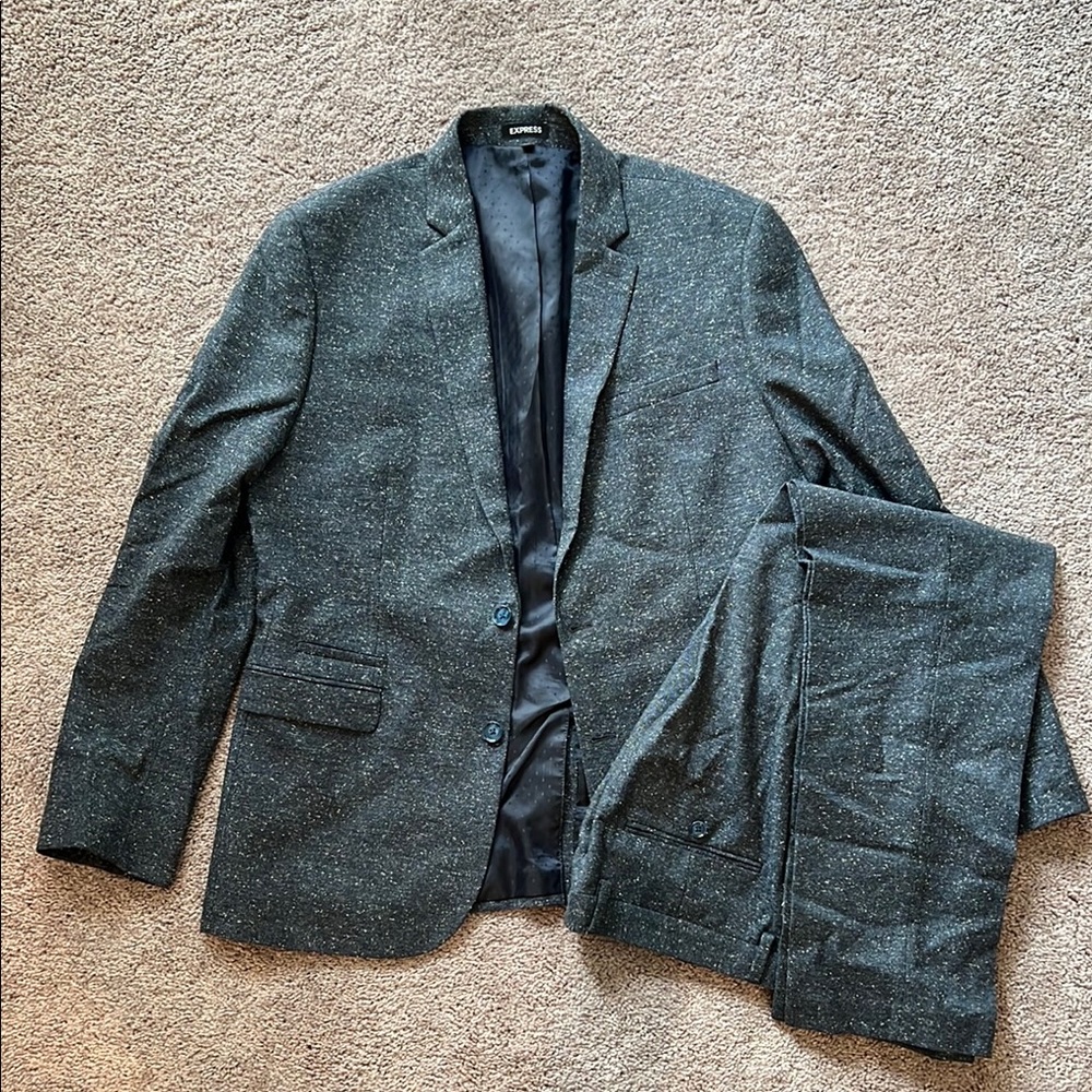 Express Gray Slim-Fit Suit with Notch Lapel